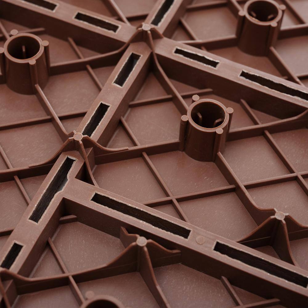 GOGEXX 1 ft. W x 1 ft. L Outdoor Pattern Square PVC Drainage Interlocking Flooring Deck Tiles (Pack of 44 Tiles)in Brown