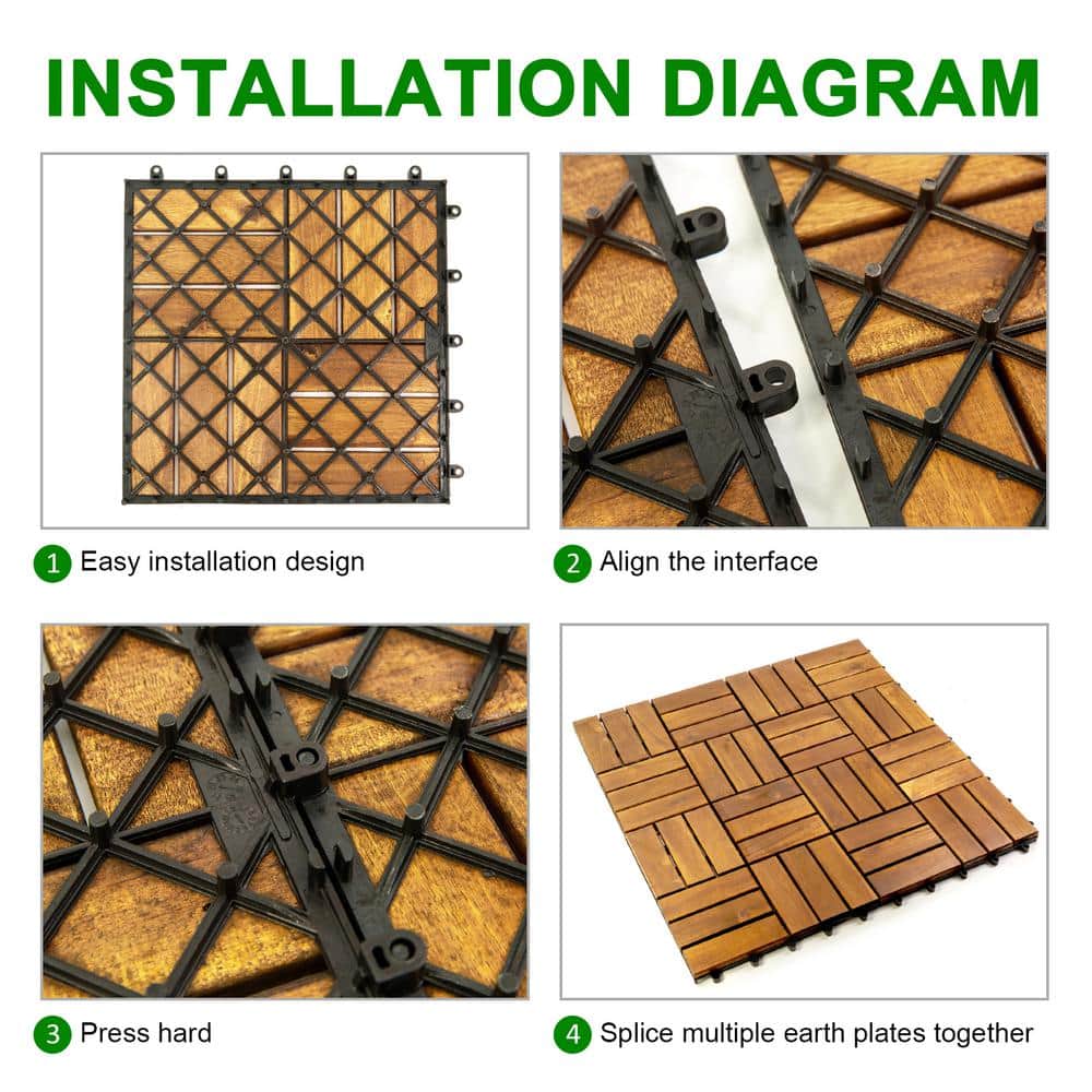 Pro Space 12 in. x 12 in. Acacia Wood Interlocking Flooring Deck Tile Checker Pattern Brown 12 Slats (10-Pack)