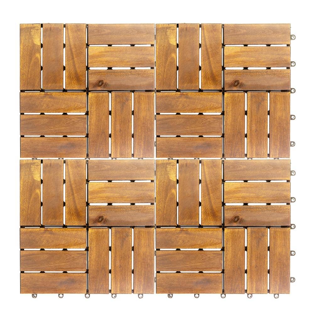 Pro Space 12 in. x 12 in. Acacia Wood Interlocking Flooring Deck Tile Checker Pattern Brown 12 Slats (10-Pack)