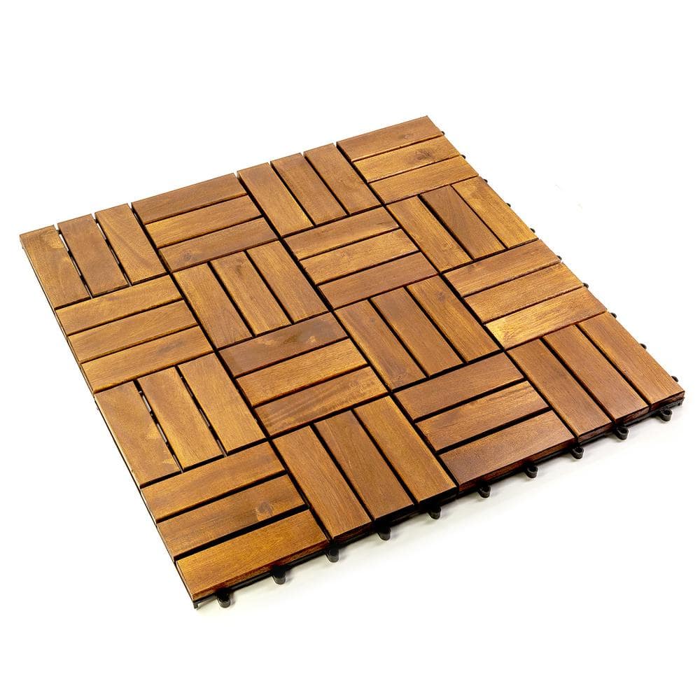 Pro Space 12 in. x 12 in. Acacia Wood Interlocking Flooring Deck Tile Checker Pattern Brown 12 Slats (10-Pack)