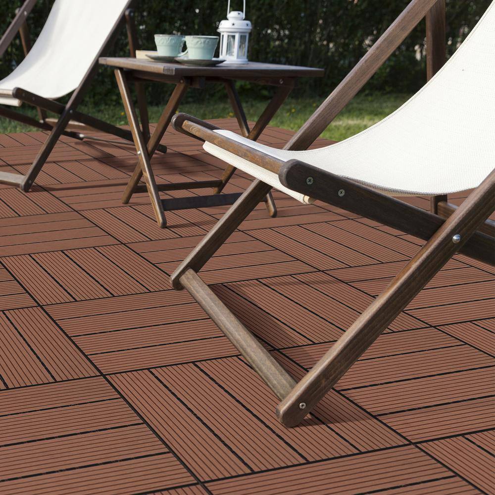Pure Garden 0.97 ft. x 0.97 ft. Slate Composite Deck Tile in Brown (30-Per Pack)