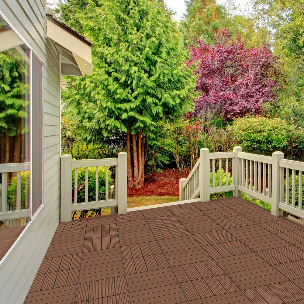 Pure Garden 0.97 ft. x 0.97 ft. Slate Composite Deck Tile in Brown (30-Per Pack)