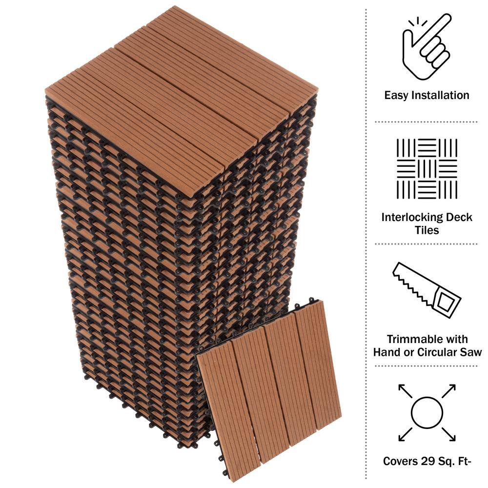Pure Garden 0.97 ft. x 0.97 ft. Slate Composite Deck Tile in Brown (30-Per Pack)
