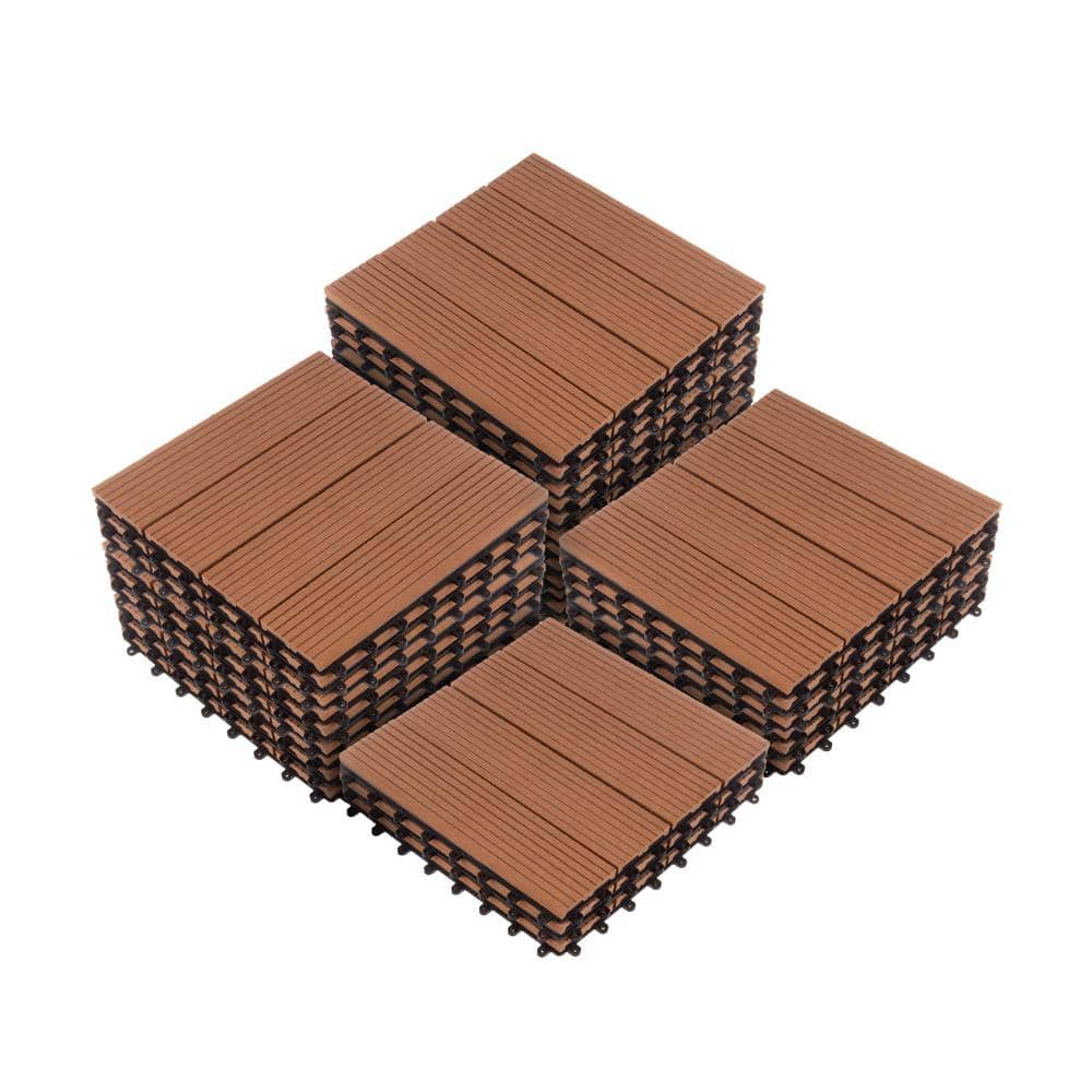Pure Garden 0.97 ft. x 0.97 ft. Slate Composite Deck Tile in Brown (30-Per Pack)