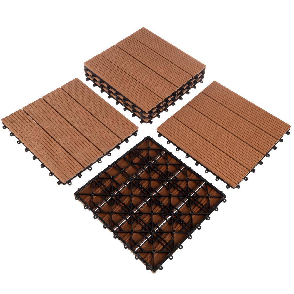 Pure Garden 0.97 ft. x 0.97 ft. Slate Composite Deck Tile in Brown (30-Per Pack)