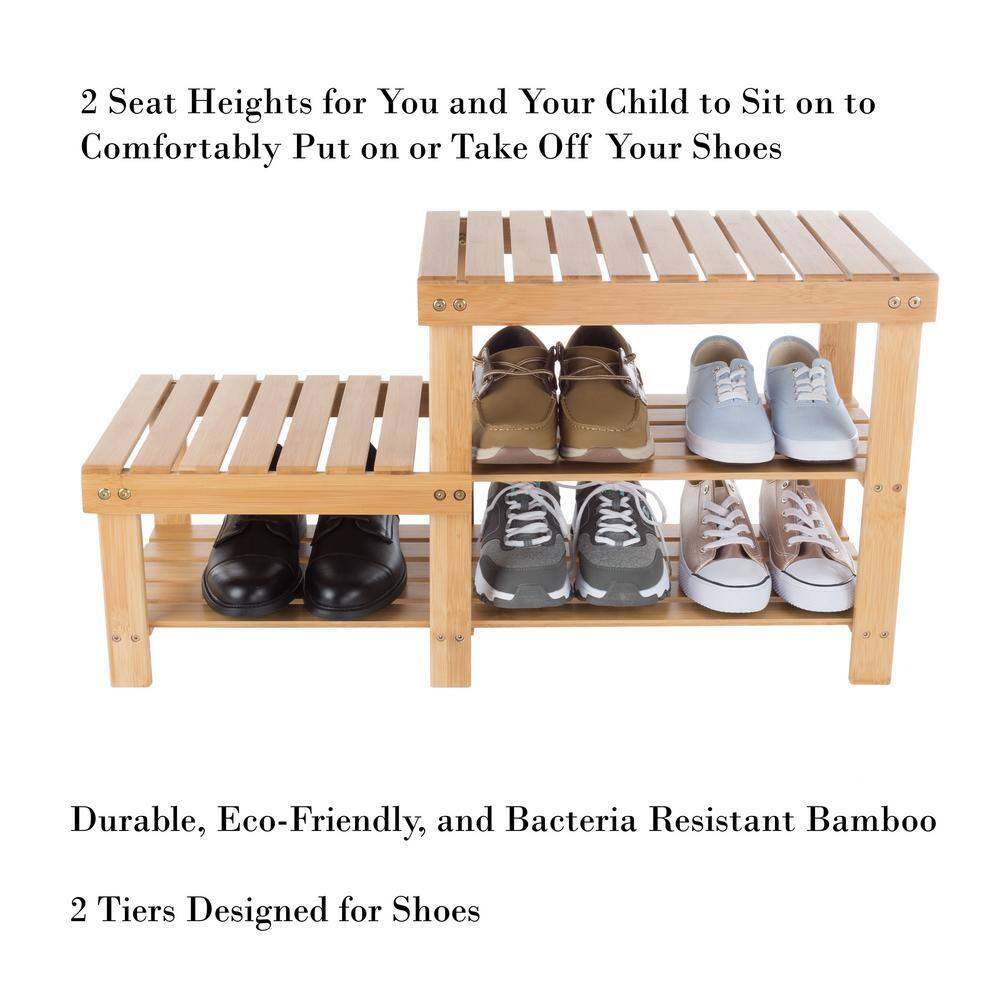 18.25 H 5-Pair 3-Tier Brown Bamboo Shoe Rack