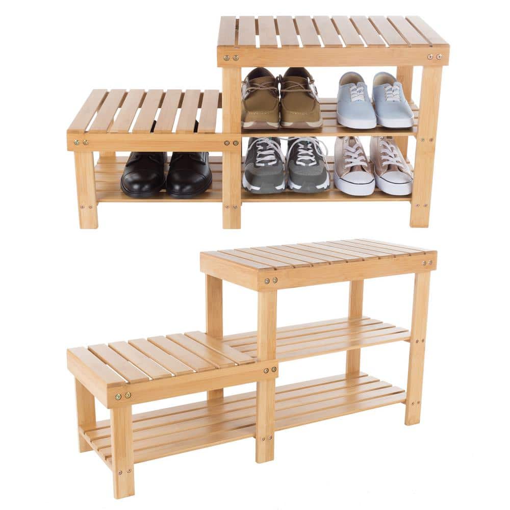 18.25 H 5-Pair 3-Tier Brown Bamboo Shoe Rack