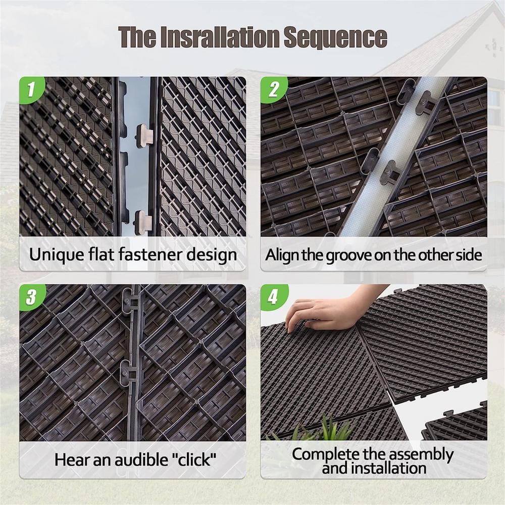 12in.W x12in.L Outdoor Stripe Pattern Square Drain Plastic PVC Interlocking Flooring Deck Tiles(Pack of 27Tiles)in Brown