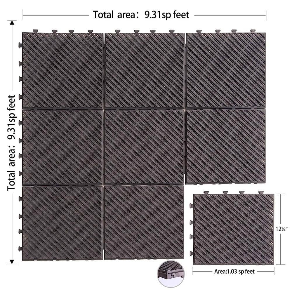 12in.W x12in.L Outdoor Stripe Pattern Square Drain Plastic PVC Interlocking Flooring Deck Tiles(Pack of 27Tiles)in Brown