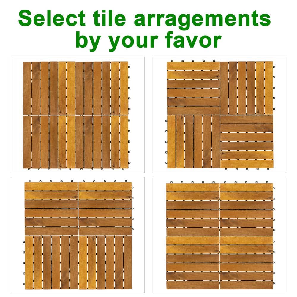 Pro Space 12 in. x 12 in. Acacia Wood Interlocking Flooring Deck Tile Brown 6 Slats (10-Pack)