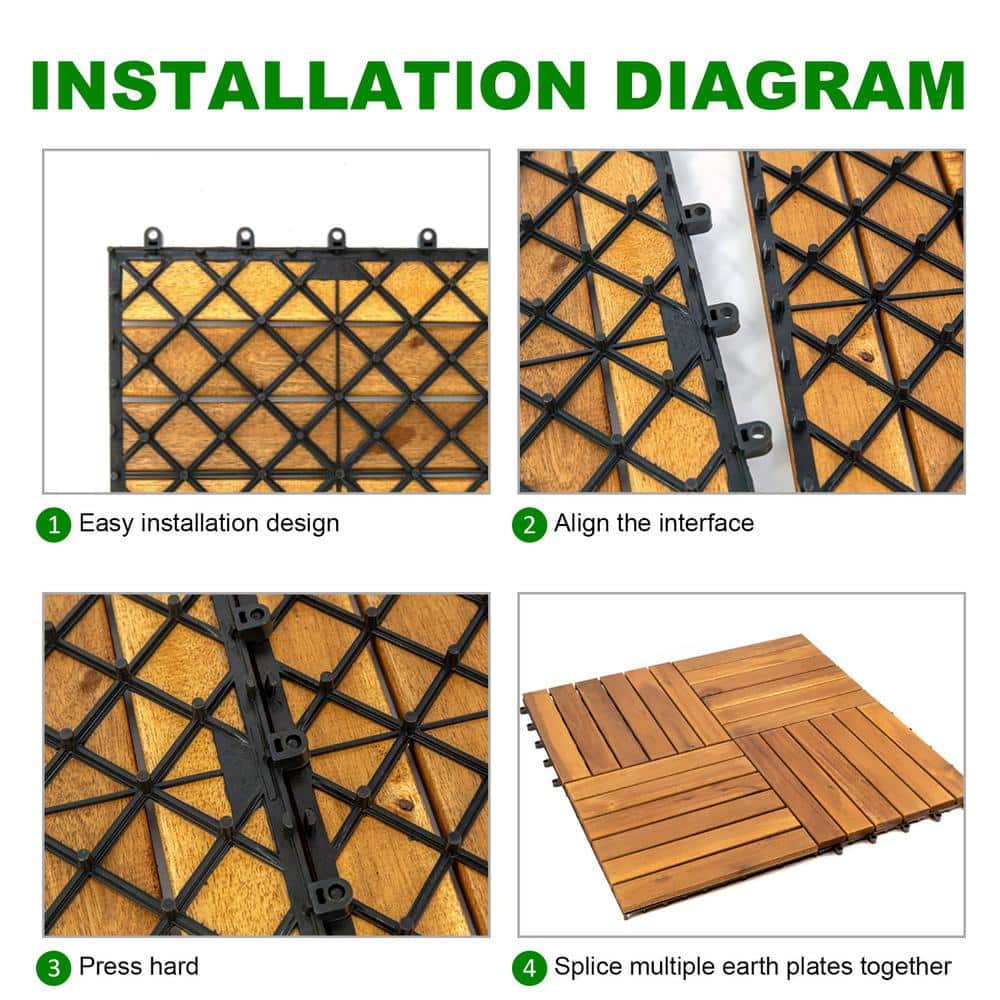 Pro Space 12 in. x 12 in. Acacia Wood Interlocking Flooring Deck Tile Brown 6 Slats (10-Pack)