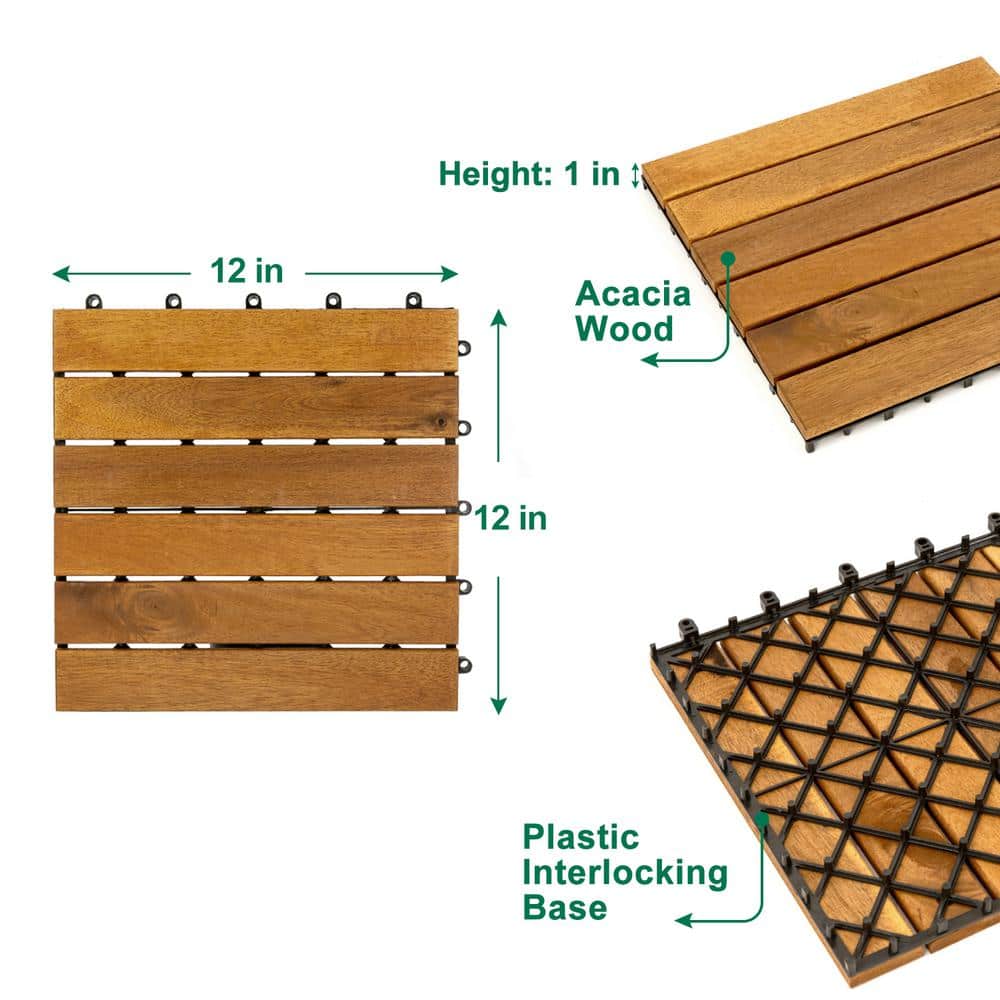 Pro Space 12 in. x 12 in. Acacia Wood Interlocking Flooring Deck Tile Brown 6 Slats (10-Pack)