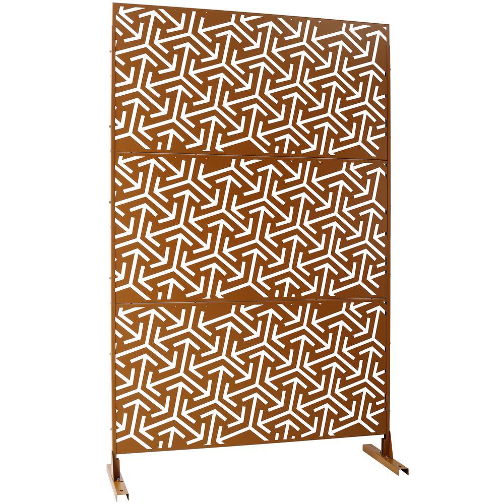 Sudzendf Outdoor and Indoor Freestanding Decorative Privacy Screen Metal Privacy Screen, Fence Panels in Brown