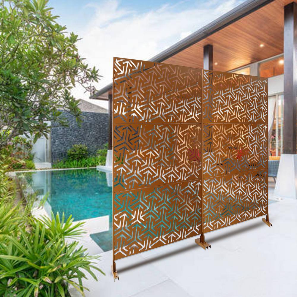 Sudzendf Outdoor and Indoor Freestanding Decorative Privacy Screen Metal Privacy Screen, Fence Panels in Brown