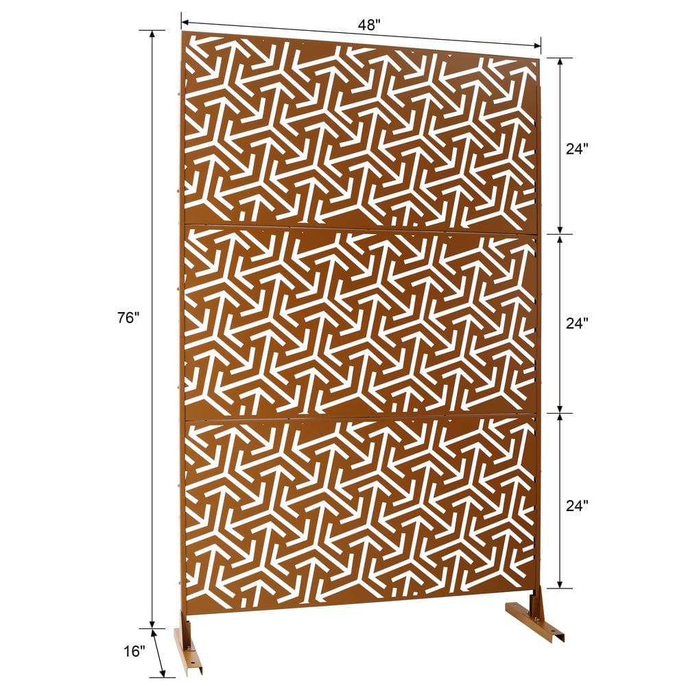 Sudzendf Outdoor and Indoor Freestanding Decorative Privacy Screen Metal Privacy Screen, Fence Panels in Brown