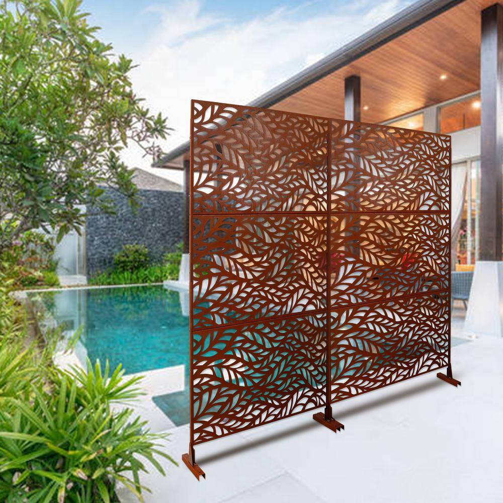 Sudzendf Outdoor and Indoor Freestanding Decorative Privacy Screen Metal Privacy Screen, Fence Panels in Brown