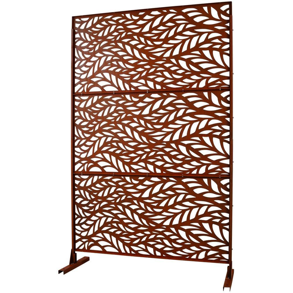 Sudzendf Outdoor and Indoor Freestanding Decorative Privacy Screen Metal Privacy Screen, Fence Panels in Brown