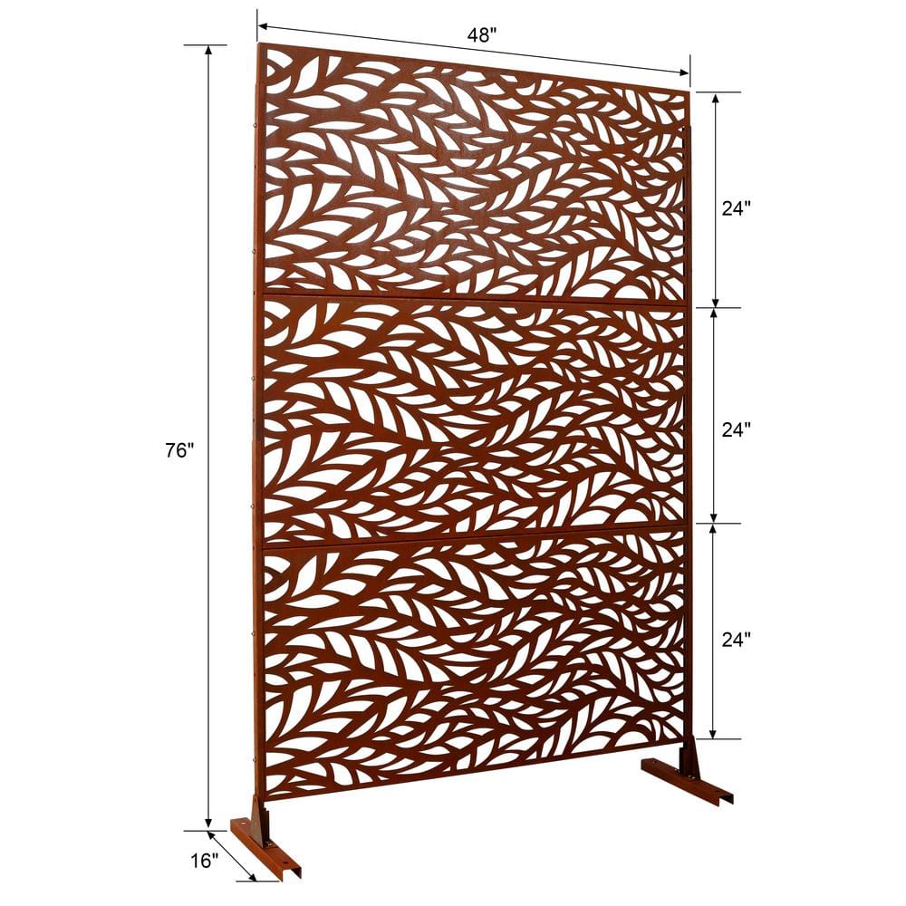 Sudzendf Outdoor and Indoor Freestanding Decorative Privacy Screen Metal Privacy Screen, Fence Panels in Brown