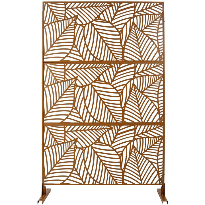 Sudzendf Outdoor and Indoor Freestanding Decorative Privacy Screen Metal Privacy Screen, Fence Panels in Brown