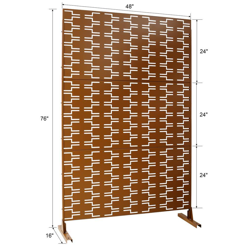Sudzendf Outdoor and Indoor Freestanding Decorative Privacy Screen Metal Privacy Screen, Fence Panels in Brown