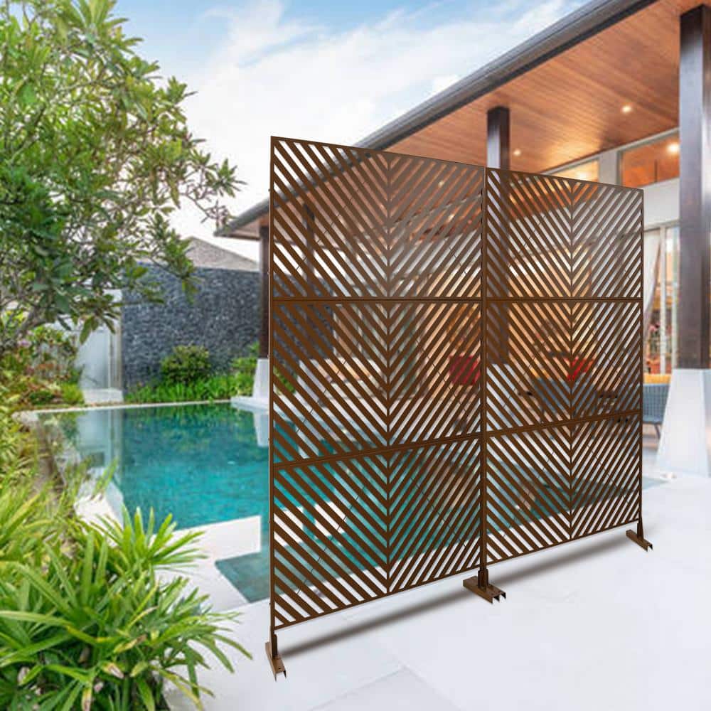 Sudzendf Outdoor and Indoor Freestanding Decorative Privacy Screen Metal Privacy Screen, Fence Panels in Brown