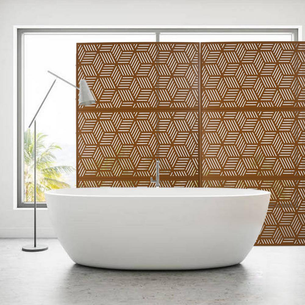 Sudzendf Outdoor and Indoor Freestanding Decorative Privacy Screen Metal Privacy Screen, Fence Panels in Brown