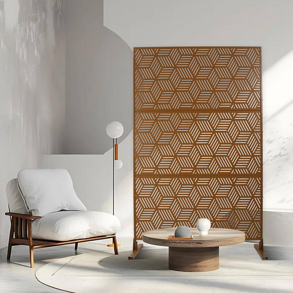 Sudzendf Outdoor and Indoor Freestanding Decorative Privacy Screen Metal Privacy Screen, Fence Panels in Brown