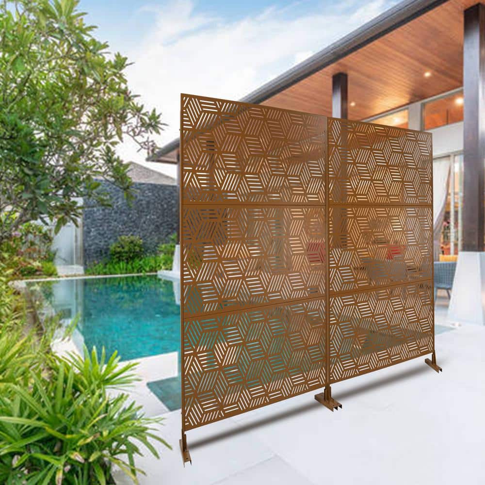 Sudzendf Outdoor and Indoor Freestanding Decorative Privacy Screen Metal Privacy Screen, Fence Panels in Brown