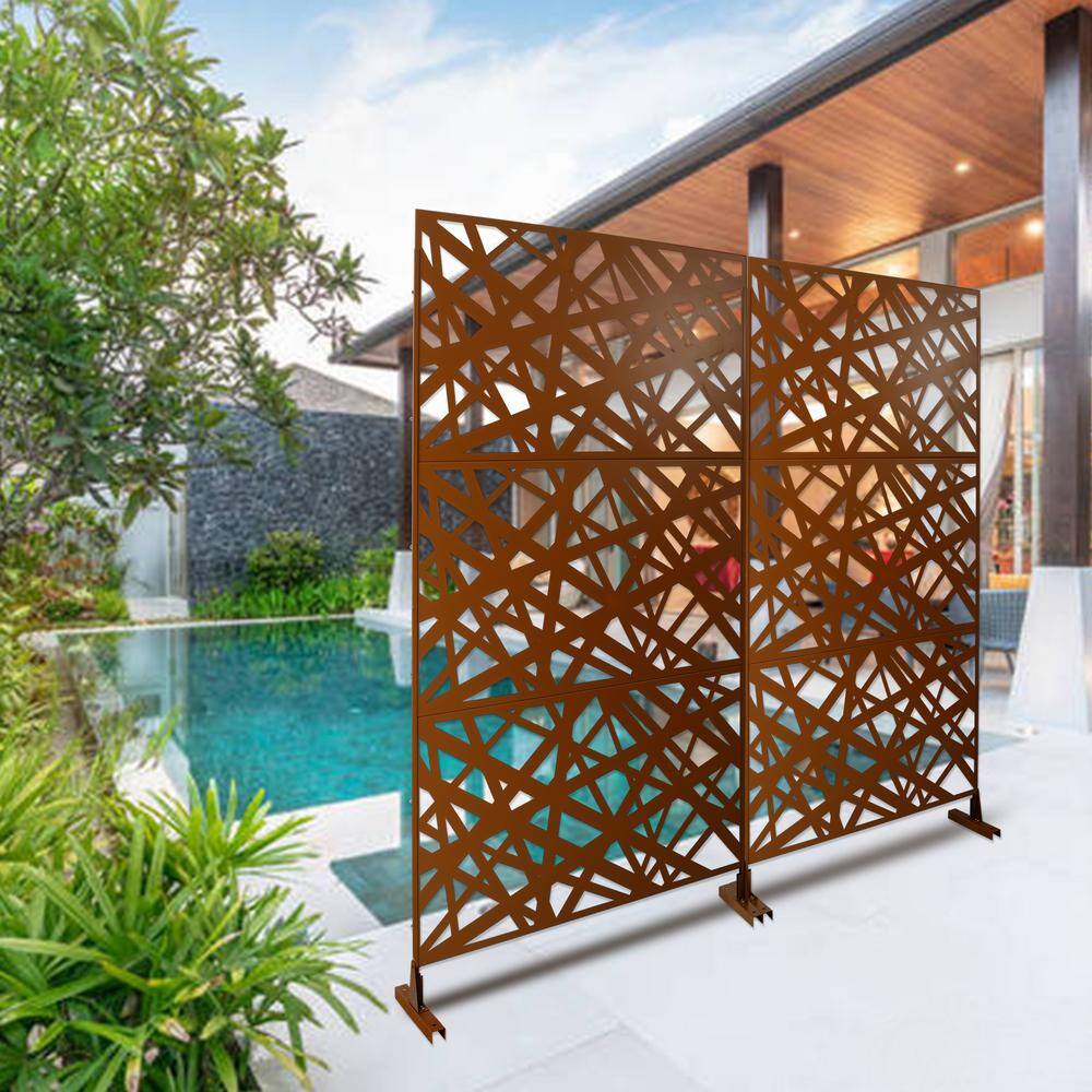 Sudzendf Outdoor and Indoor Freestanding Decorative Privacy Screen Metal Privacy Screen, Fence Panels in Brown