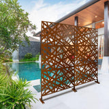 Sudzendf Outdoor and Indoor Freestanding Decorative Privacy Screen Metal Privacy Screen, Fence Panels in Brown