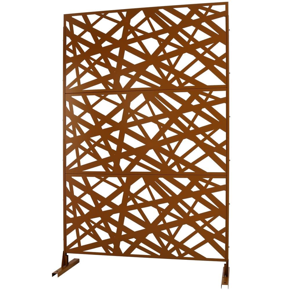 Sudzendf Outdoor and Indoor Freestanding Decorative Privacy Screen Metal Privacy Screen, Fence Panels in Brown