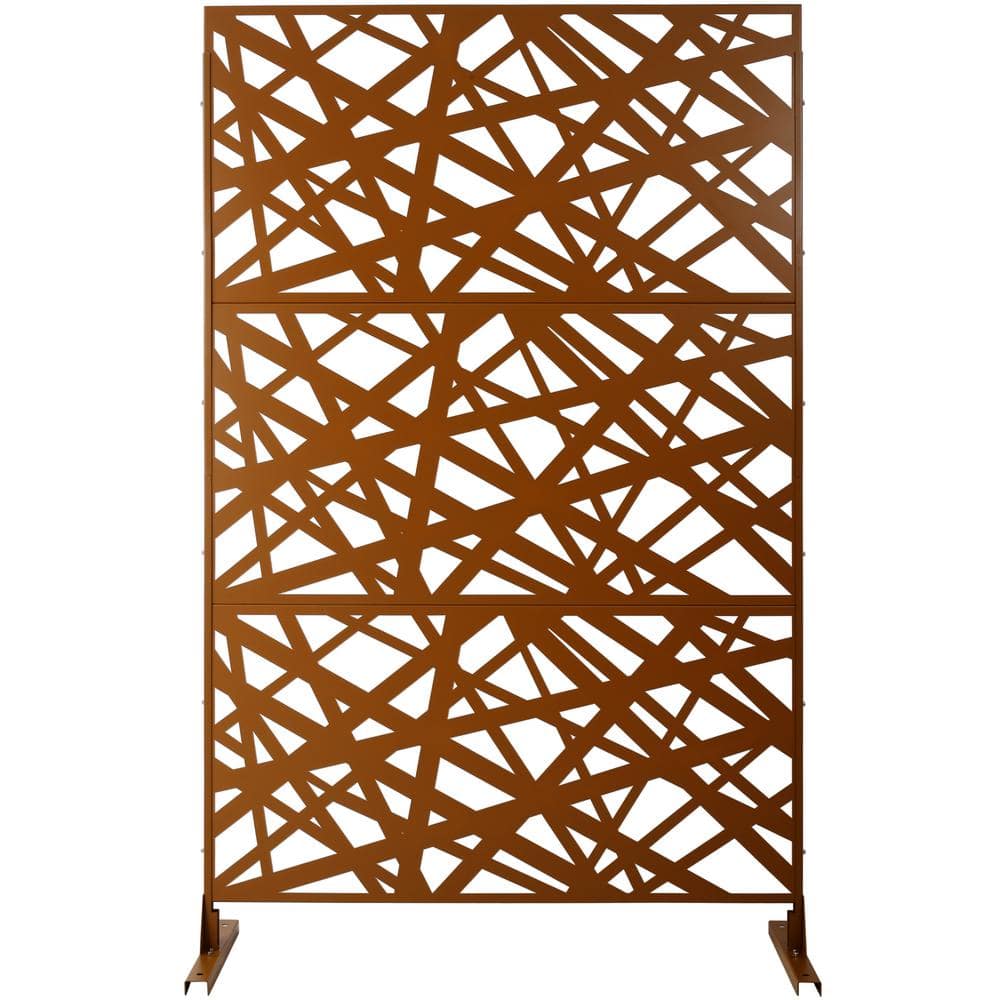 Sudzendf Outdoor and Indoor Freestanding Decorative Privacy Screen Metal Privacy Screen, Fence Panels in Brown