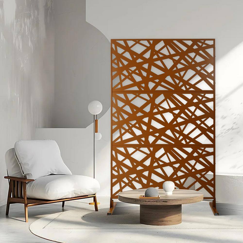 Sudzendf Outdoor and Indoor Freestanding Decorative Privacy Screen Metal Privacy Screen, Fence Panels in Brown