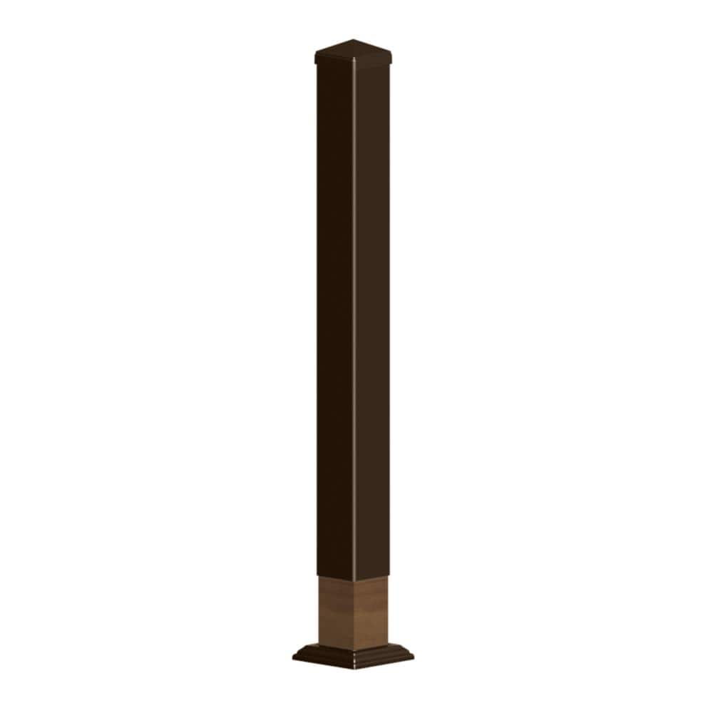 Pegatha 4 in. x 4in. x 39 in. Brown Powder Coated Aluminum Post Sleeve for Wood Post. 1 Post Sleeve, 1 Post Cap, & 1 Base Trim.