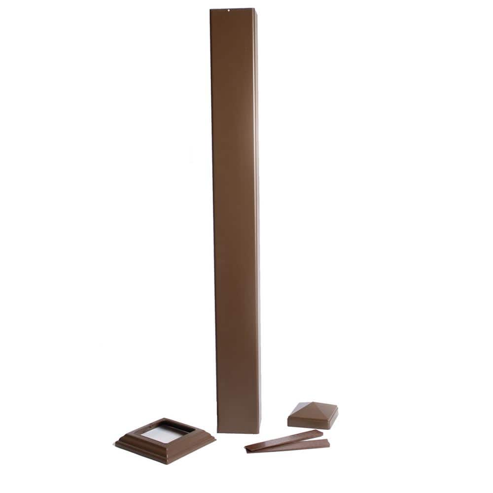 Pegatha 4 in. x 4in. x 39 in. Brown Powder Coated Aluminum Post Sleeve for Wood Post. 1 Post Sleeve, 1 Post Cap, & 1 Base Trim.