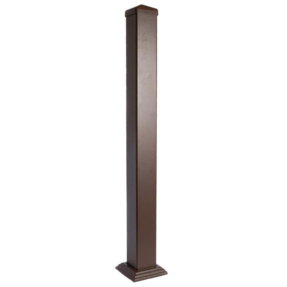 Pegatha 4 in. x 4in. x 39 in. Brown Powder Coated Aluminum Post Sleeve for Wood Post. 1 Post Sleeve, 1 Post Cap, & 1 Base Trim.