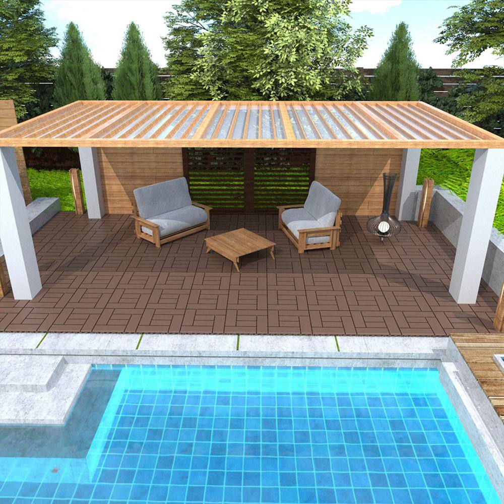 Tidoin Outdoor 1 ft. x 1 ft. Composite Deck Tile in Brown(44 Per Box)