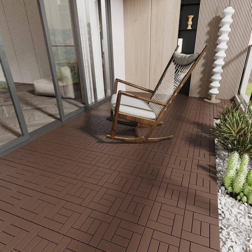Tidoin Outdoor 1 ft. x 1 ft. Composite Deck Tile in Brown(44 Per Box)