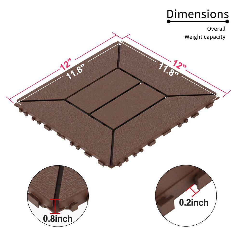 Tidoin Outdoor 1 ft. x 1 ft. Composite Deck Tile in Brown(44 Per Box)