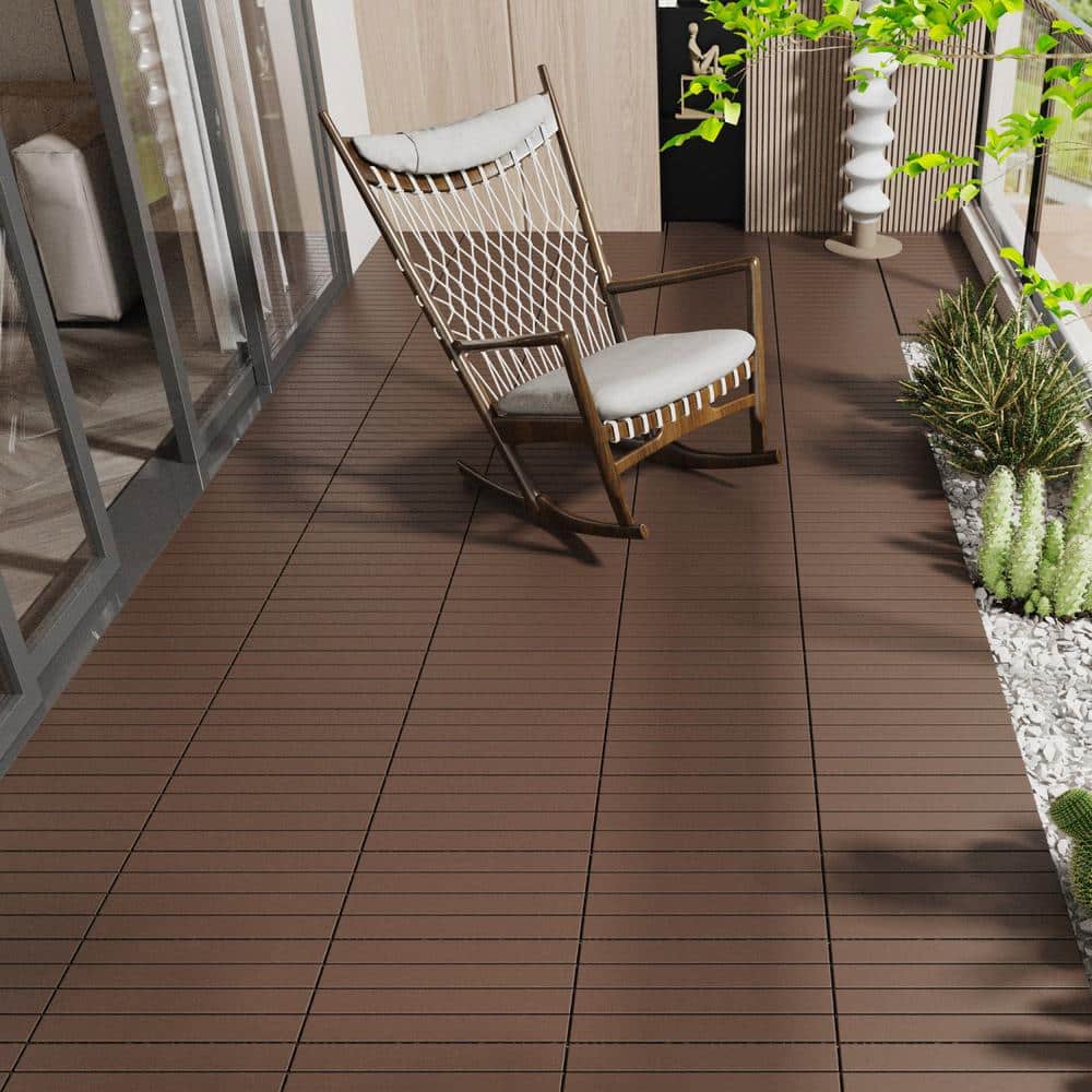 Tidoin Outdoor 2 ft. x 1 ft. Composite Deck Tile in Brown(24 Per Box)