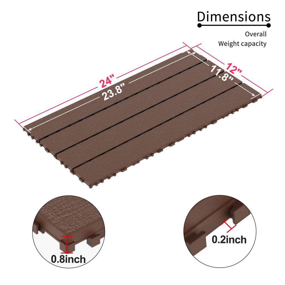 Tidoin Outdoor 2 ft. x 1 ft. Composite Deck Tile in Brown(24 Per Box)