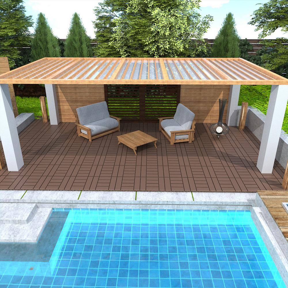 Tidoin Outdoor 1 ft. x 1 ft. Composite Deck Tile in Brown(44 Per Box)