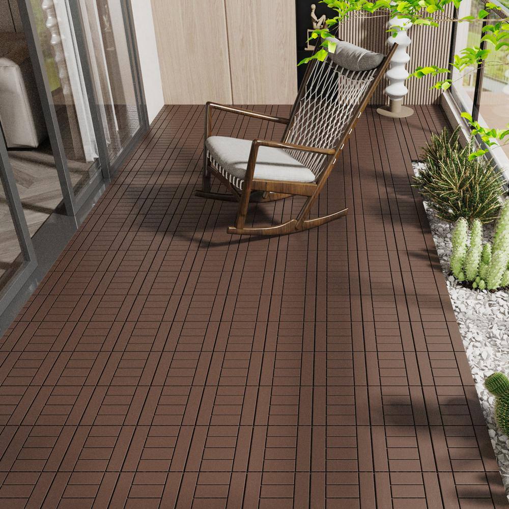 Tidoin Outdoor 1 ft. x 1 ft. Composite Deck Tile in Brown(44 Per Box)