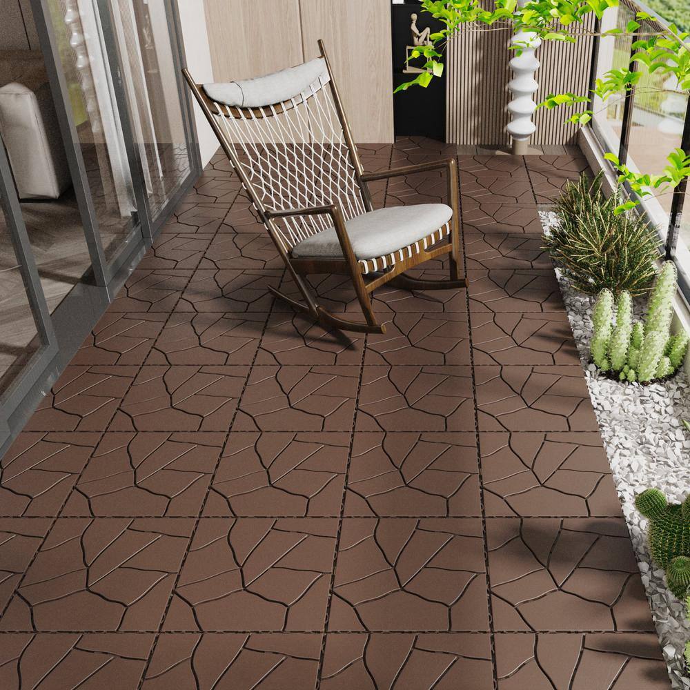 Tidoin Outdoor 1 ft. x 1 ft. Composite Deck Tile in Brown(44 Per Box)