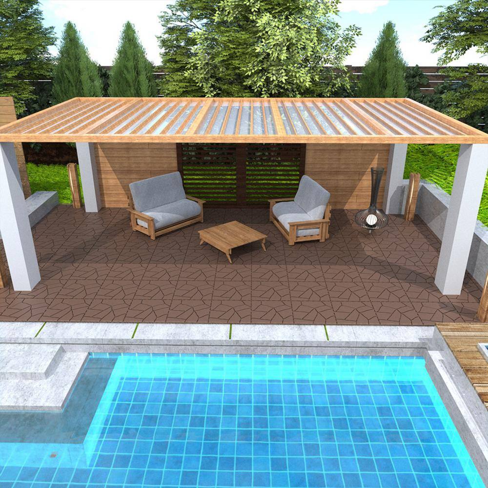 Tidoin Outdoor 1 ft. x 1 ft. Composite Deck Tile in Brown(44 Per Box)