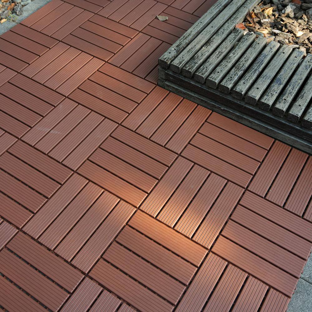 Tidoin Outdoor 1 ft. x 1 ft. Composite Deck Tile in Brown(44 Per Box)