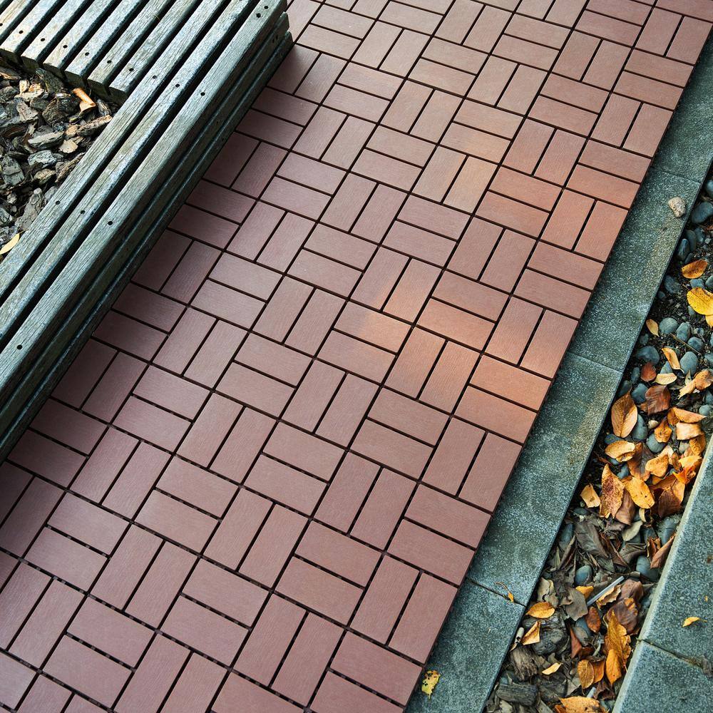 Tidoin Outdoor 1 ft. x 1 ft. Composite Deck Tile in Brown(44 Per Box)
