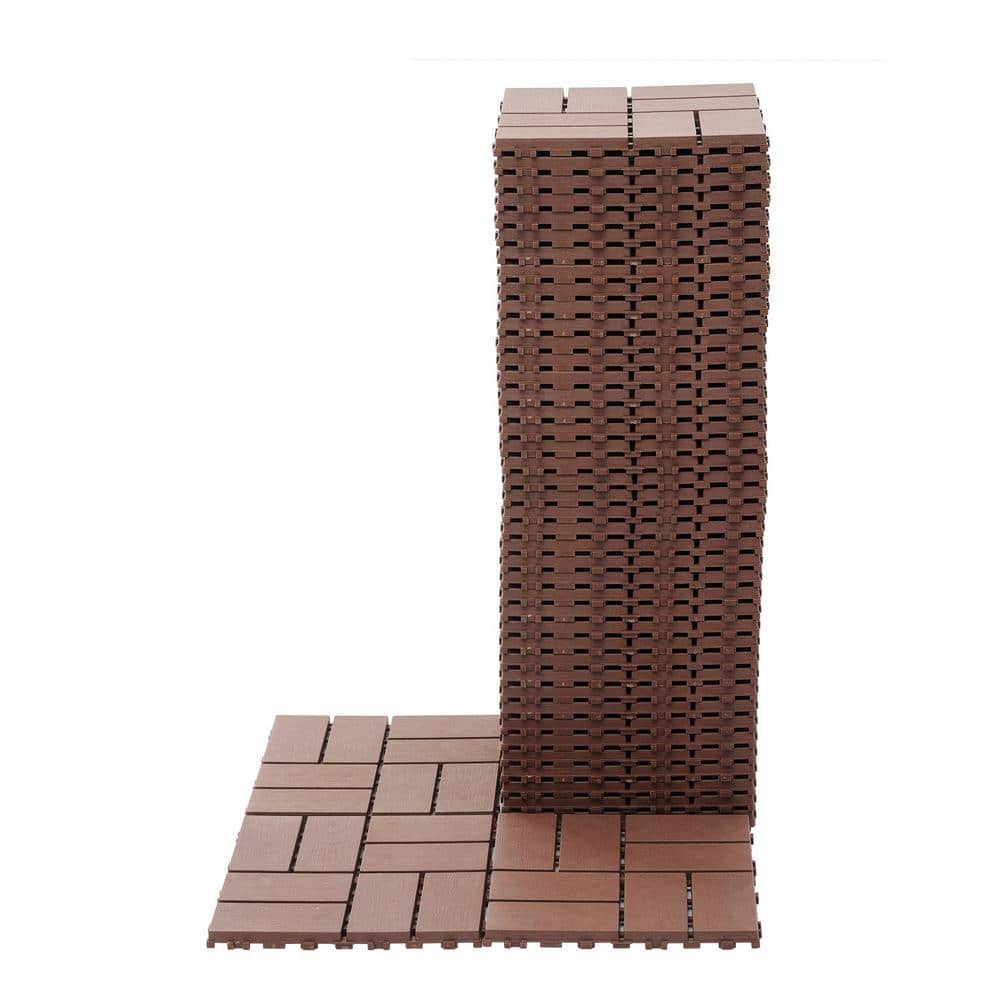 Tidoin Outdoor 1 ft. x 1 ft. Composite Deck Tile in Brown(44 Per Box)