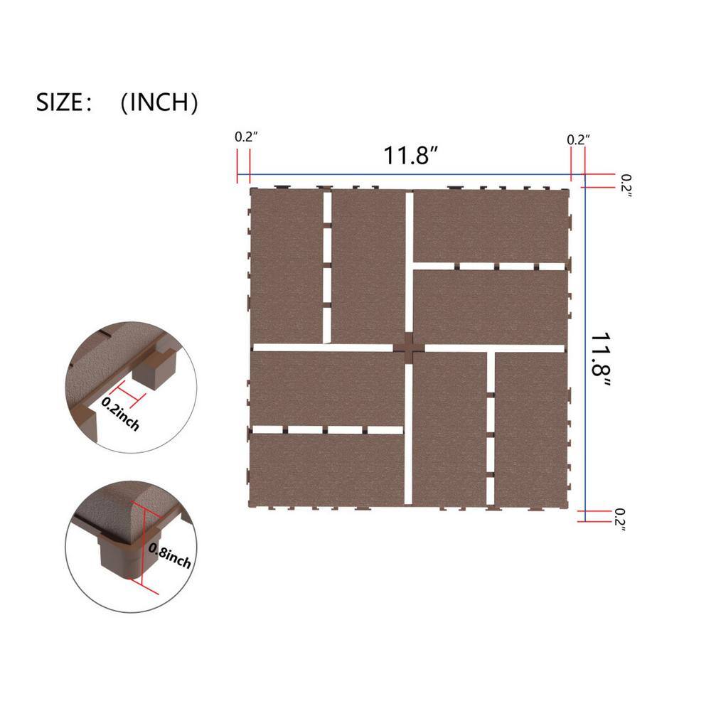 Tidoin Outdoor 1 ft. x 1 ft. Composite Deck Tile in Brown(44 Per Box)