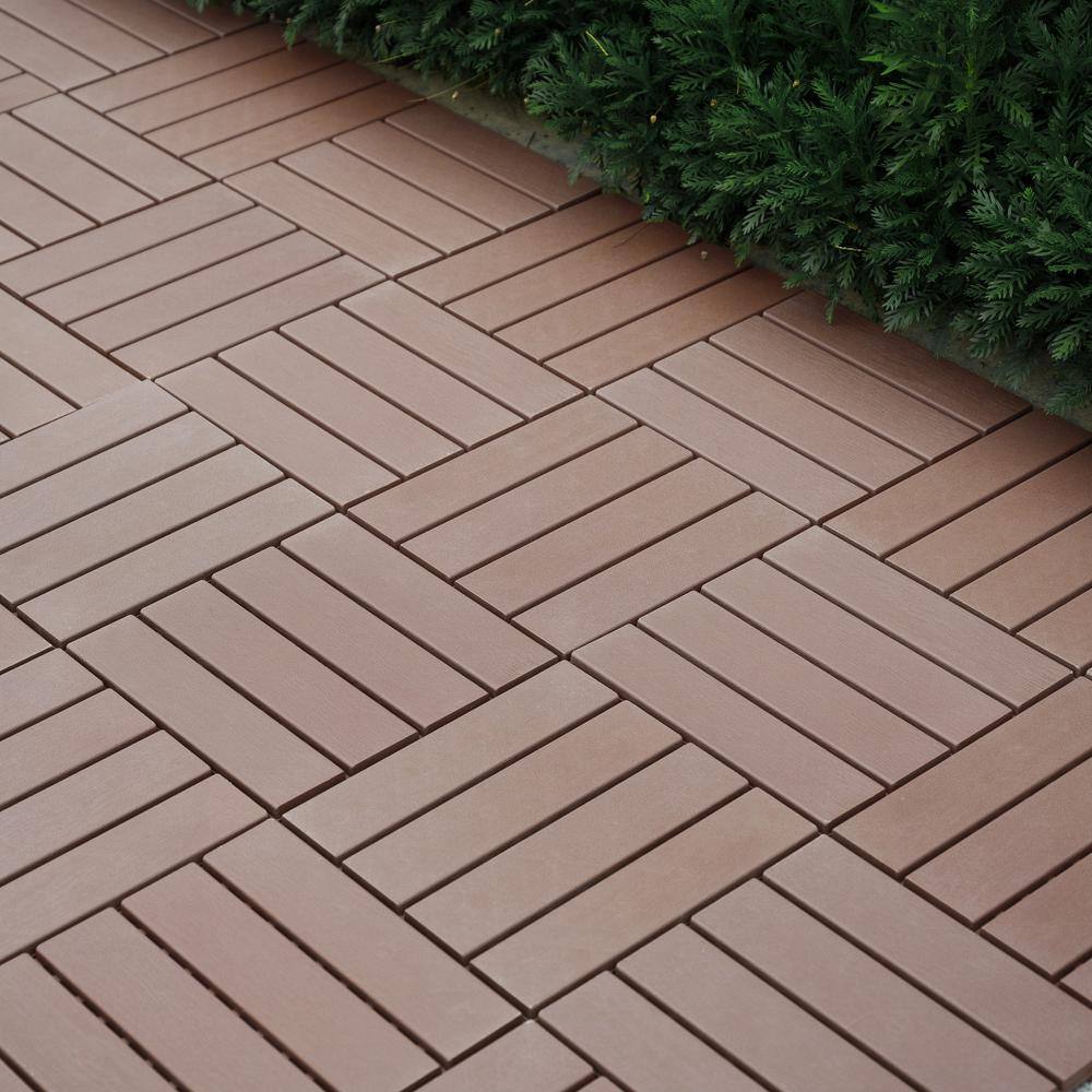 Tidoin Outdoor 1 ft. x 1 ft. Composite Deck Tile in Brown(44 Per Box)